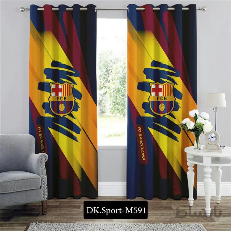 پرده پانچی (هازان و مخمل) کد DK.S.M591 طرح اسپرت بارسلونا
