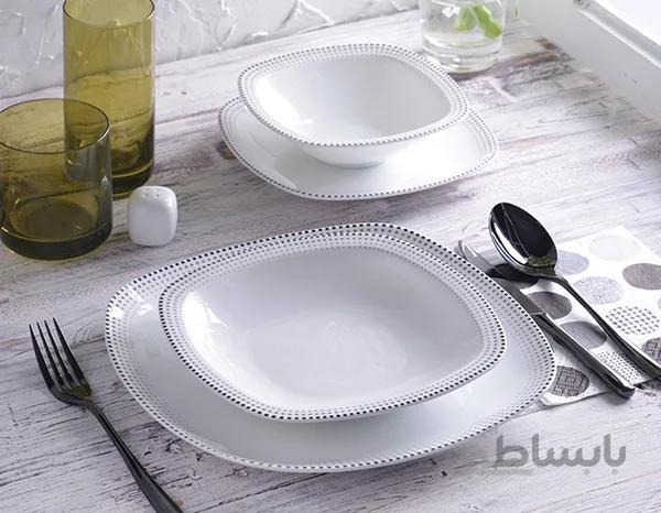 سرویس غذاخوری 27 پارچه چینی زرین ایران سری کواترو مدل مون بلان (MunBlan)درجه یک