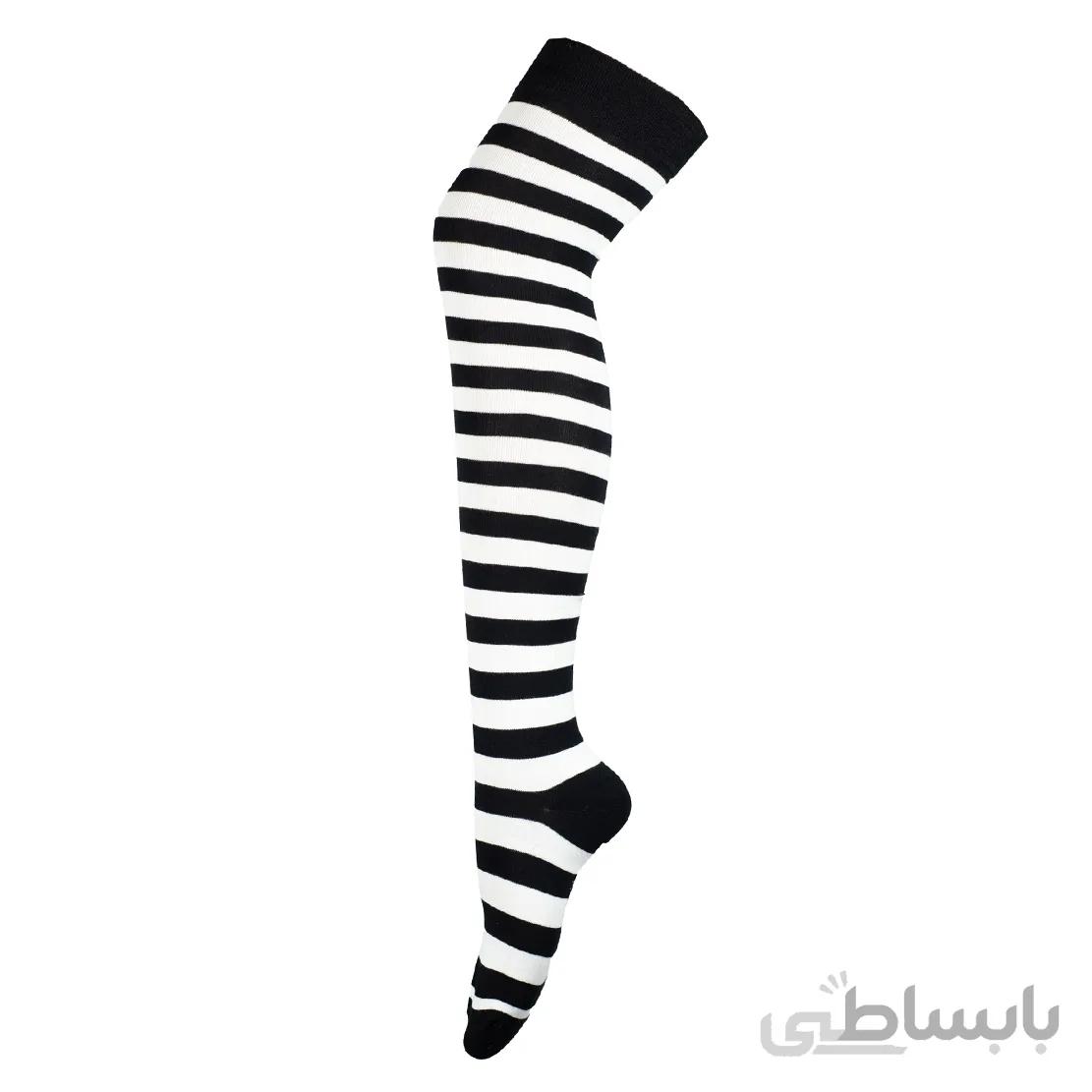 جوراب بالازانو راه راه سفید و مشکی آپتیمیست