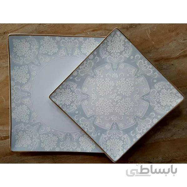 سرویس غذاخوری 101 پارچه ( 12 نفره ) چهار گوش (فلت) چینی پردیس گل آرایی راشل فیروزه کد 269