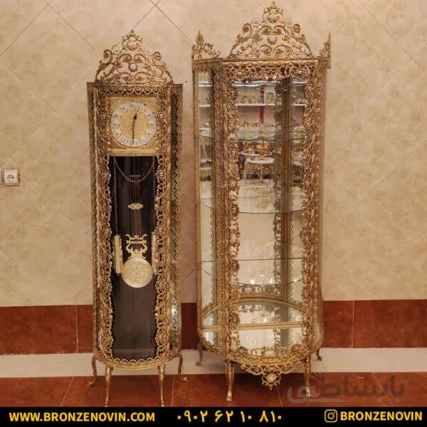ست بوفه ساعت برنزی طرح گل رز سنگین