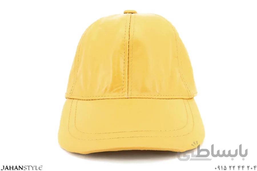 کلاه نقاب دار چرم طبیعی رنگ لیمویی