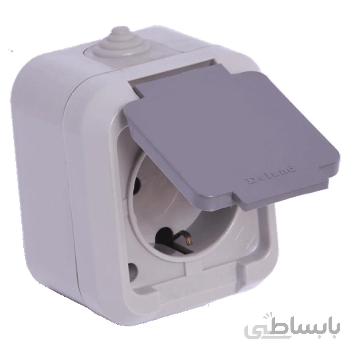 پریز برق ارت با پایه سرامیکیIP44دلند طرح بارانی روکار