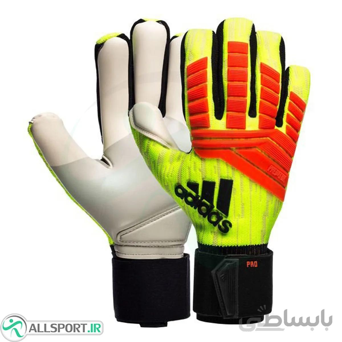 دستکش دروازه بانی آدیداس پردیتور طرح اصلی Adidas Goalkeeper Gloves Predator Pro Yellow Red