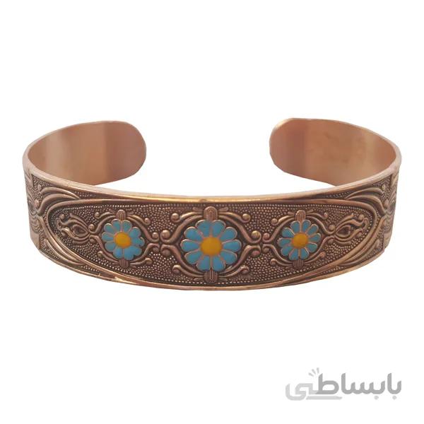 دستبند مسی با طرح گل لوتوس ابی زرد کد jw106
