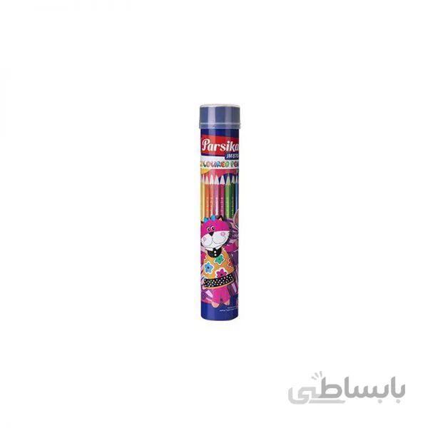 مداد رنگی ١٢ رنگ استوانه فلزى گرد پارسیکار مدل JM 870A (بسته 12 عددی)