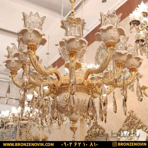 لوستر برنزی سرامیکی شاخه کاپرین شعله کرم طلا