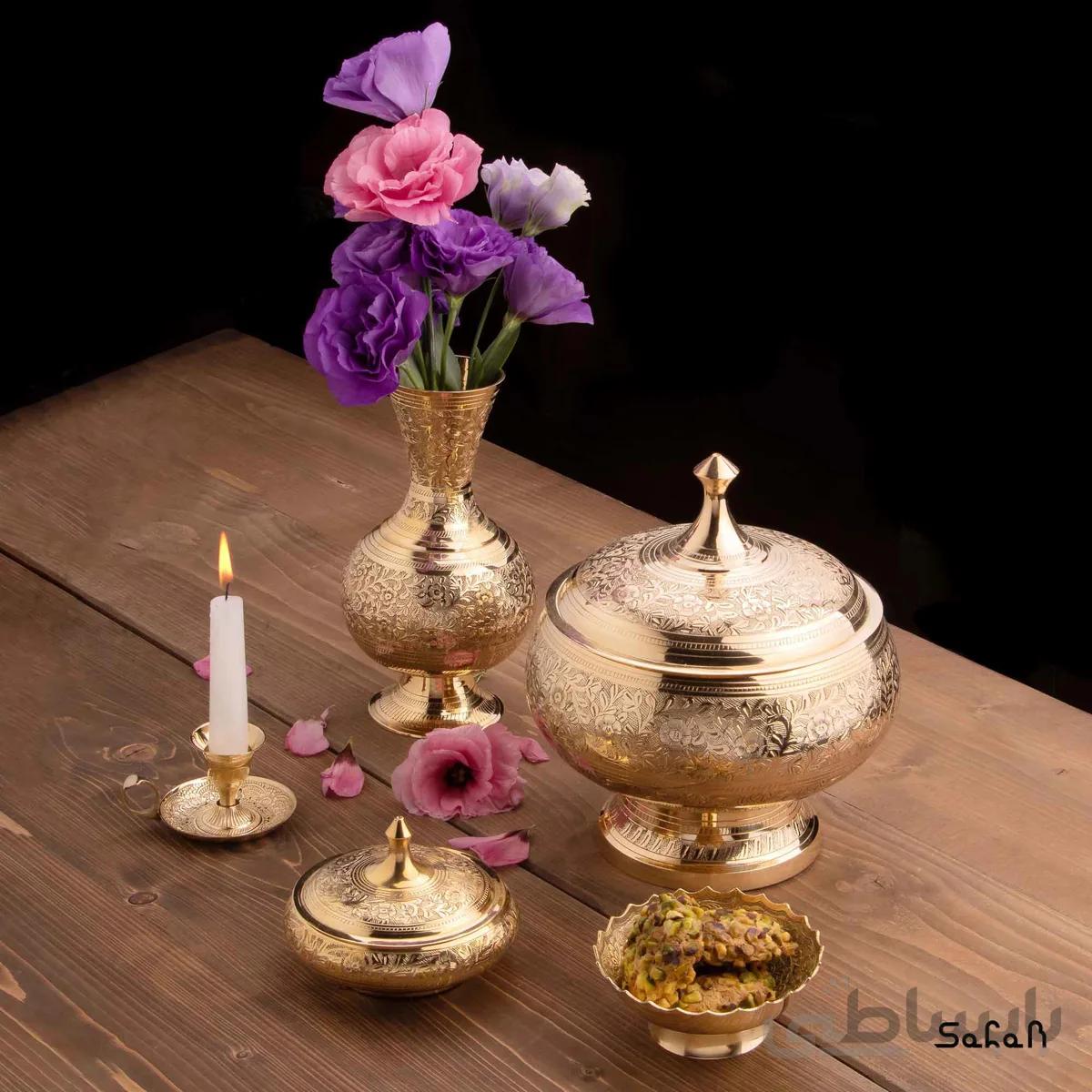 ست پذیرایی برنجی طلایی قلمزنی کد 029