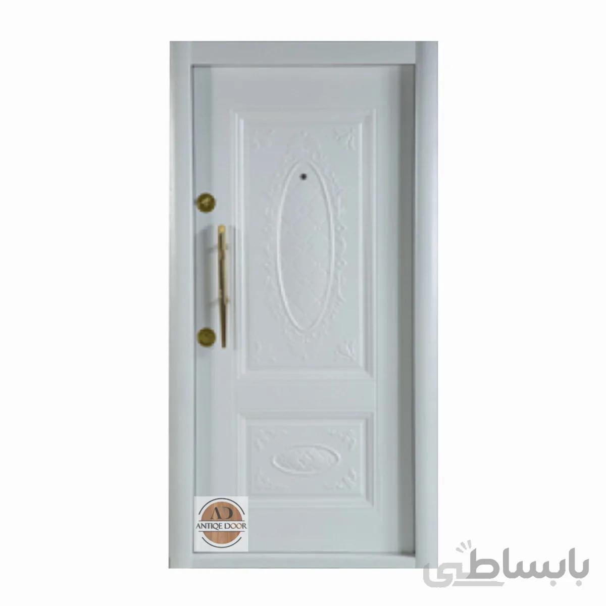 درب ضد سرقت روکش فلزی دوقاب منبت سفید - 110 * 210 / راست بازشو