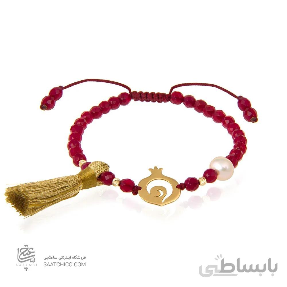 دستبند سنگ با پلاک طلا طرح انار یلدا کد XB908