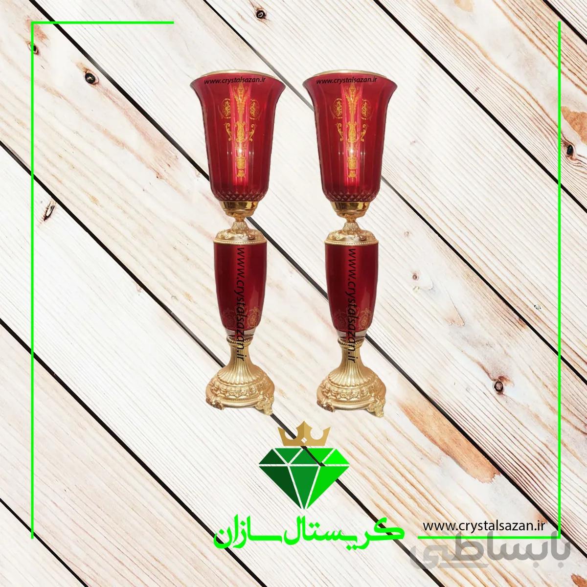 شمعدان افرا کریستال سازان مدل یکتا زرشکی کد SH1049
