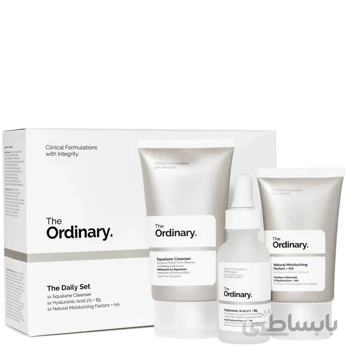 ست روتین آبرسان اوردینری The Ordinary مدل The Daily Set | شوینده اسکوالن، سرم هیالورونیک اسید، مرطوب کننده فاکتور طبیعی