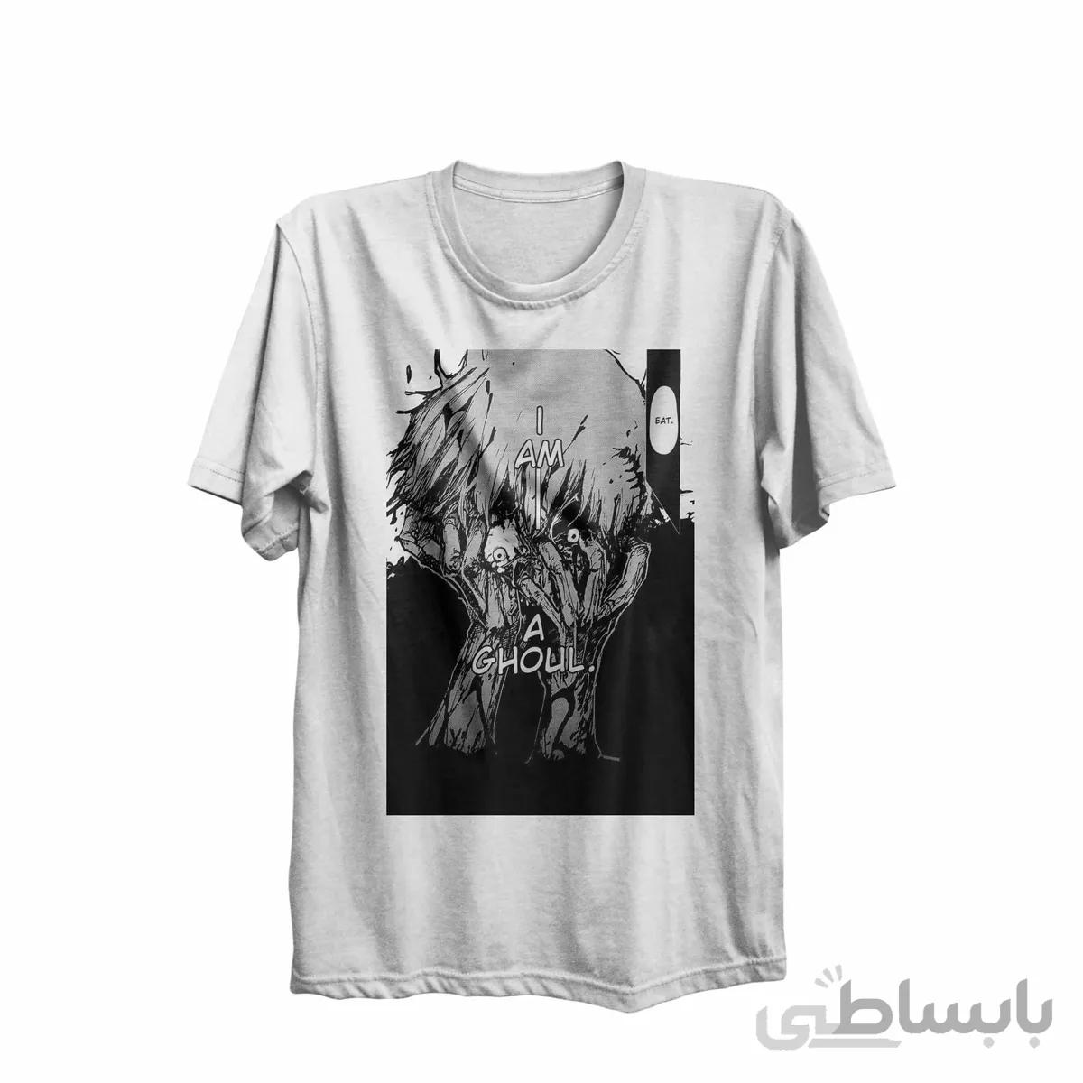 تیشرت یقه گرد سفید طرح انیمه توکیو غول Tokyo Ghoul کدKCT10435