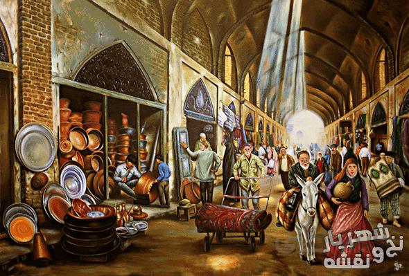 فروش نخ و نقشه تابلو فرش طرح بازار مسگران کد j-367