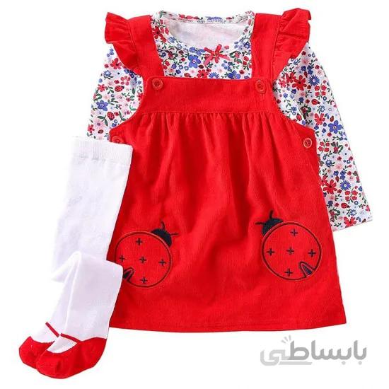 ست سارافون و بلوز و جوراب شلواری طرح کفشدوزک کارترز Carters
