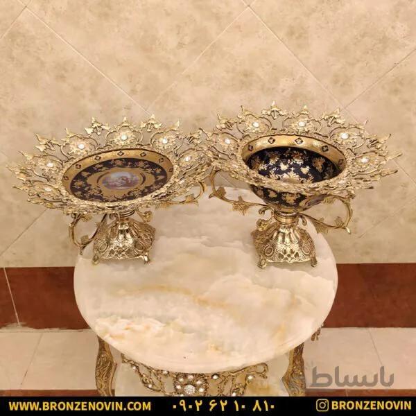 شیرینی خوری برنزی و میوه خوری برنزی صفحه چینی کد ۱۰۴۳
