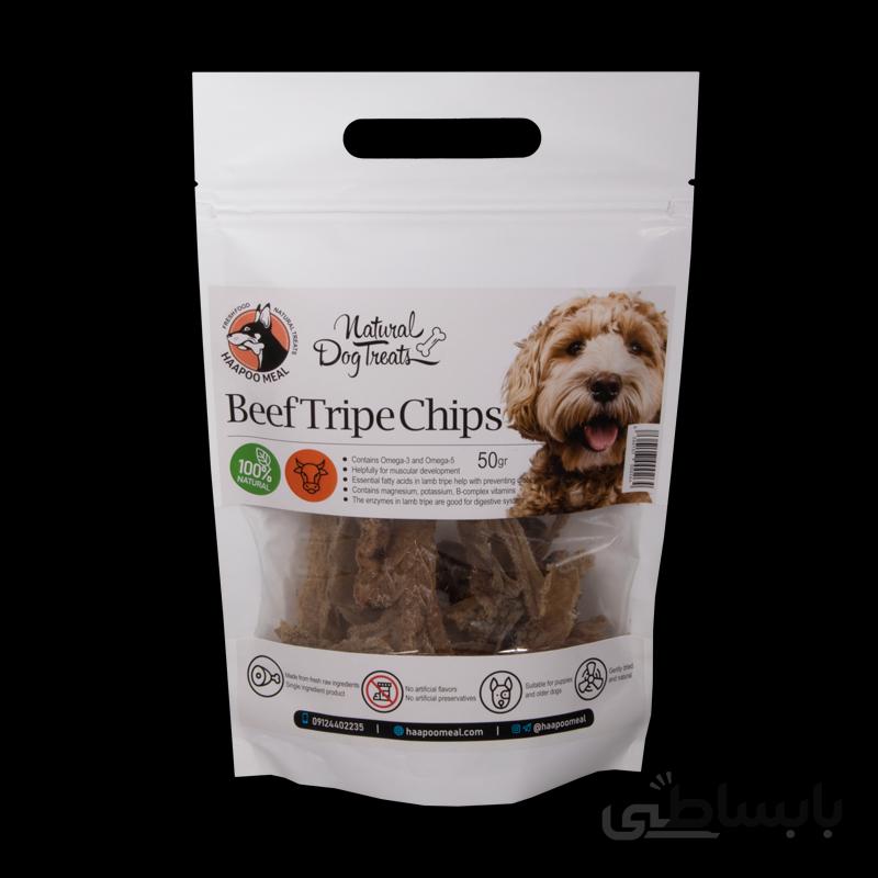 تشویقی سگ هاپومیل مدل Beef Tripe Chips وزن 50 گرم