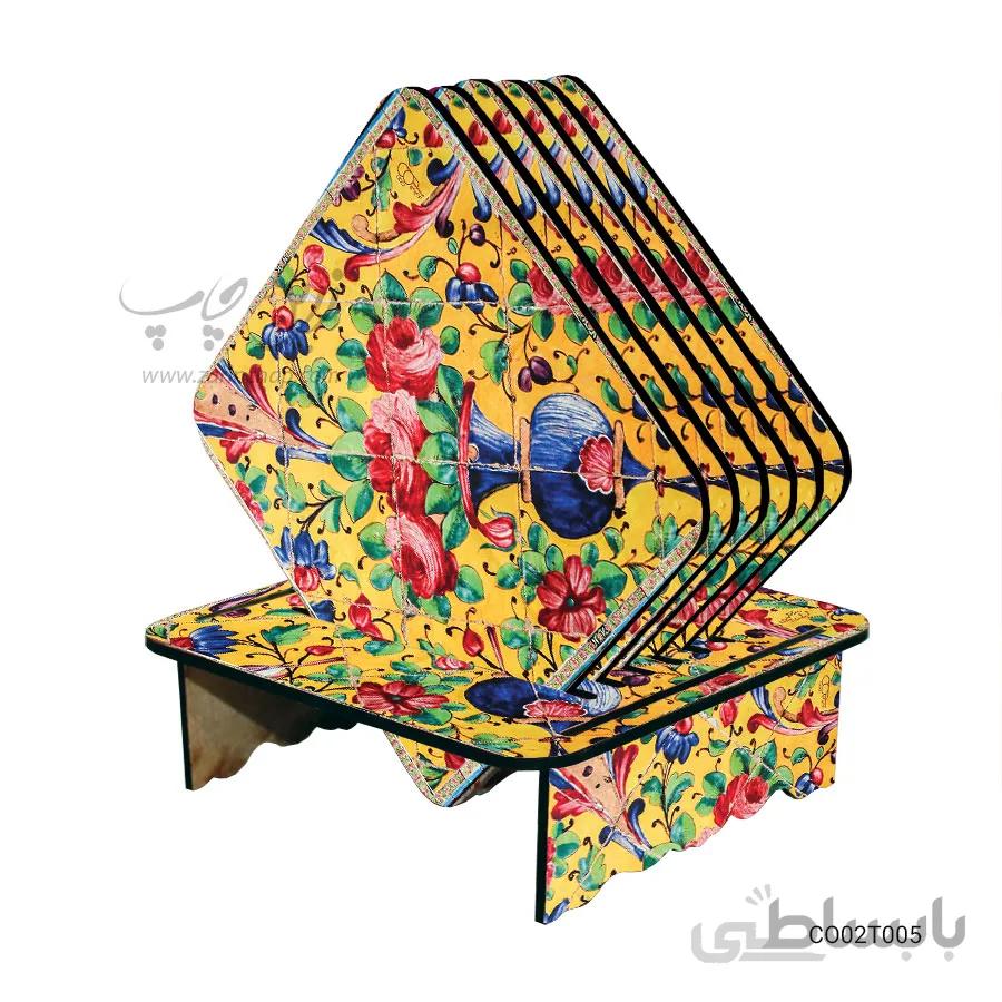 ست زیر لیوانی همراه با پایه طرح کاشی کاری کد CO02T005