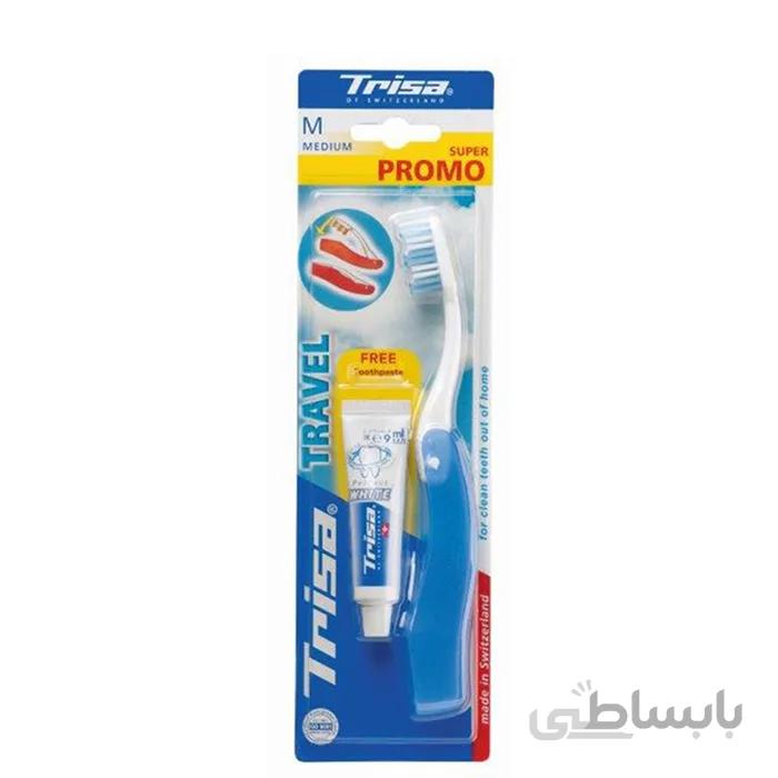 مسواک مسافرتی تریزا مدل Super Promo با برس متوسط + خمیر دندان تریزا حجم 9 میل (رایگان) ا Trisa Super Promo Travel Toothbrush With Medium Brush +Trisa Toothpaste 9ml