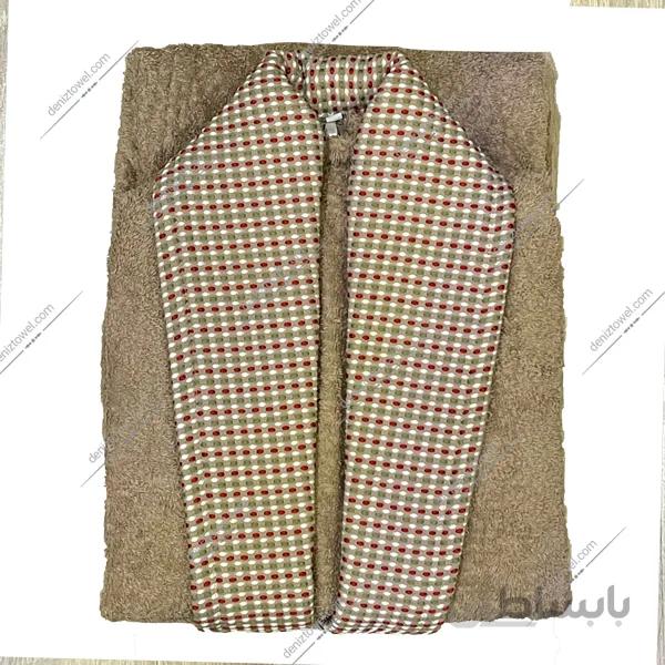 حوله تن پوش طرح یاس قهوه ای روشن