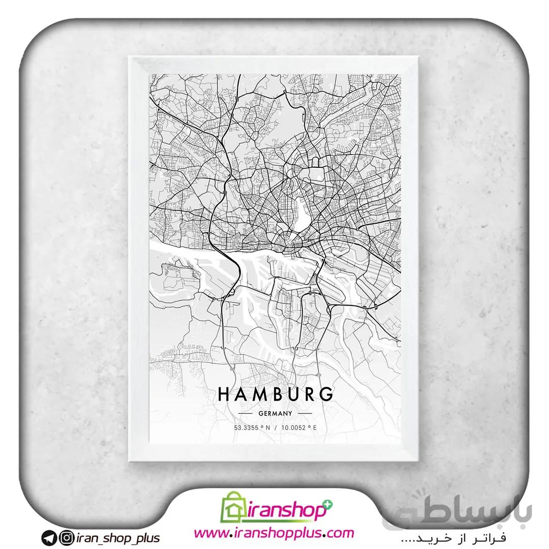 تابلو نقشه شهر هامبورگ با تم White