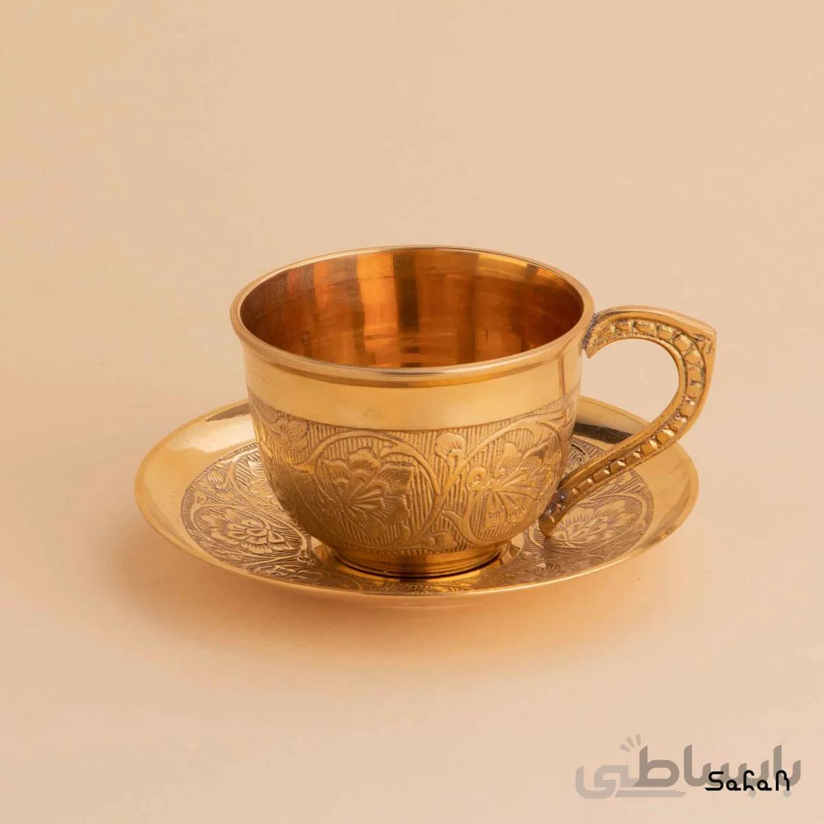 فنجان و نعلبکی برنجی طلایی مدل ارکیده