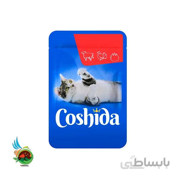 پوچ گربه کوشیدا با طعم گوشت گاو، گوجه فرنگی و بوقلمون