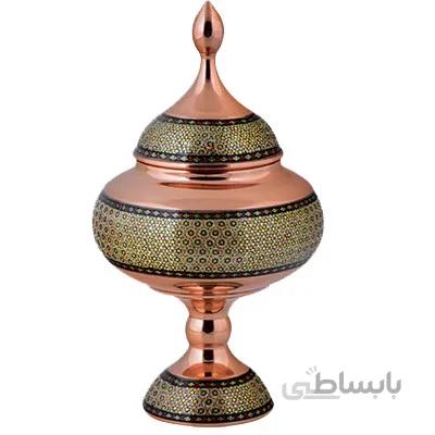 شکلات خوری مسی خاتم کاری اثر آقاجانی ارتفاع 28 سانتی متر کد C-498