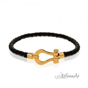 دستبند چرم زنانه با پلاک طلا طرح فرد (پلاک کوچک) کد XB850