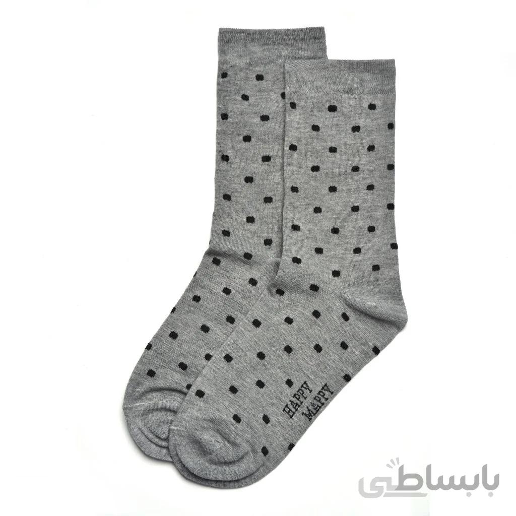 جوراب ساقدار خال دار طوسی بوم