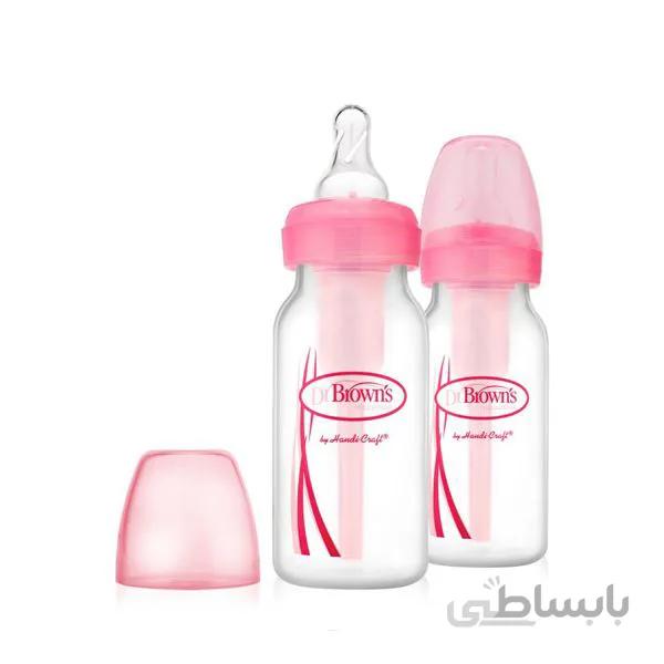 شیشه شیر طلقی باریک 2 عددی 120 میل آپشن پلاس صورتی Drbrowns