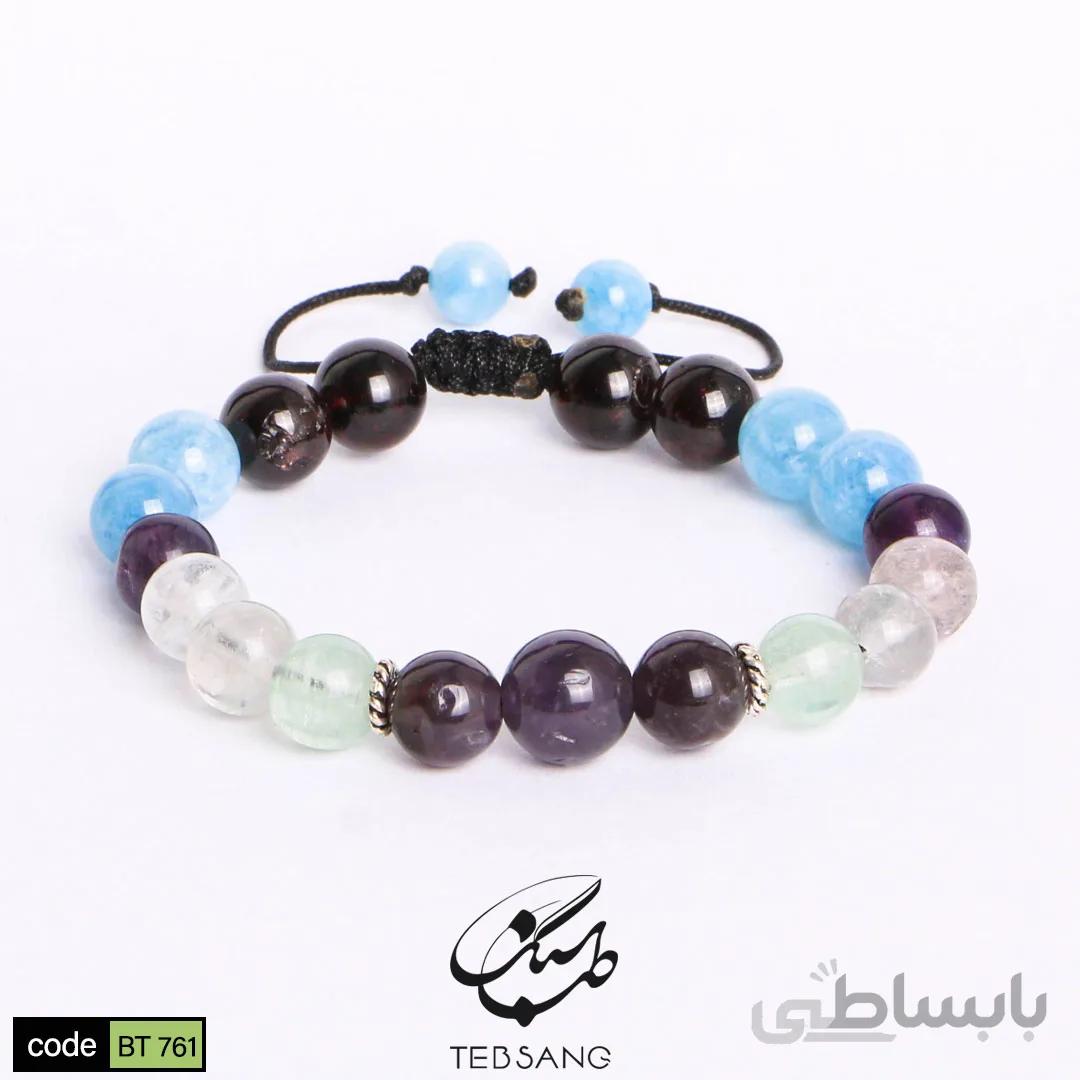 دستبند سنگ آمیتیست-فلوریت-کوارتز-آکوامارین-گارنت کد BT-761