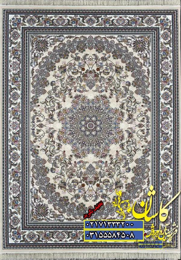 فرش کاشان 700 شانه نقشه میخک کرم برجسته