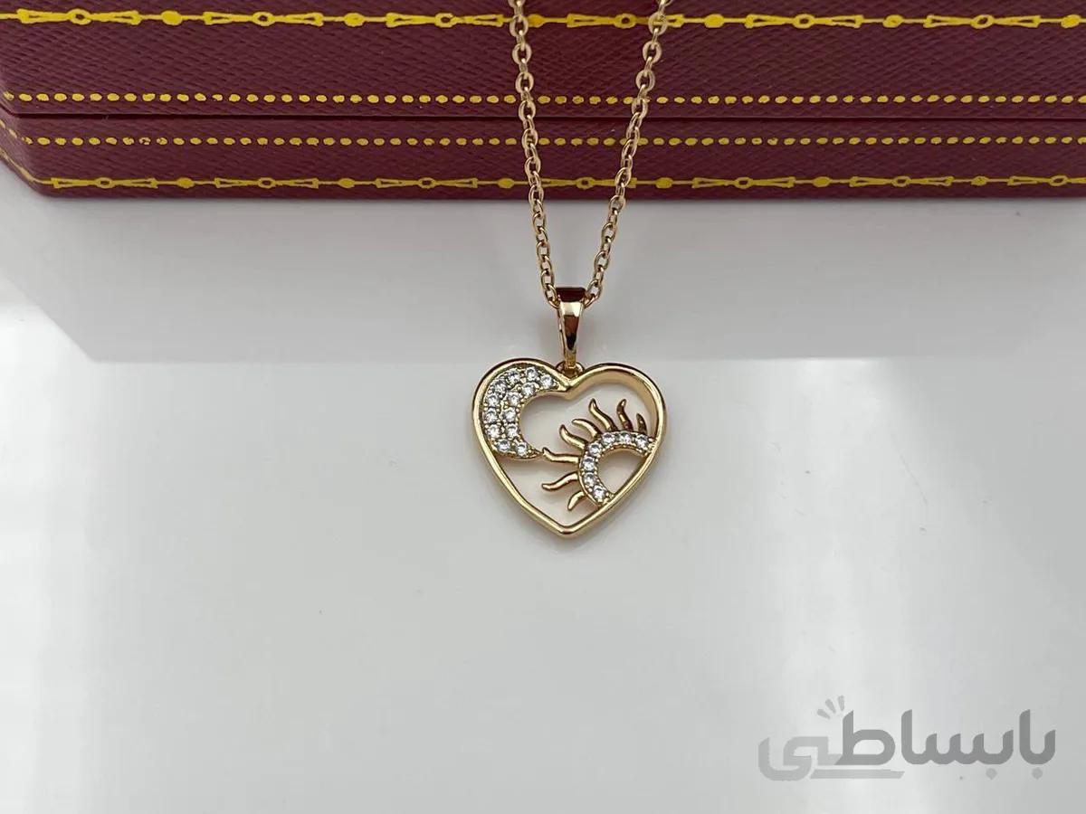 گردنبند قلب ،خورشید و ماه نگین کاری ژوپینگ