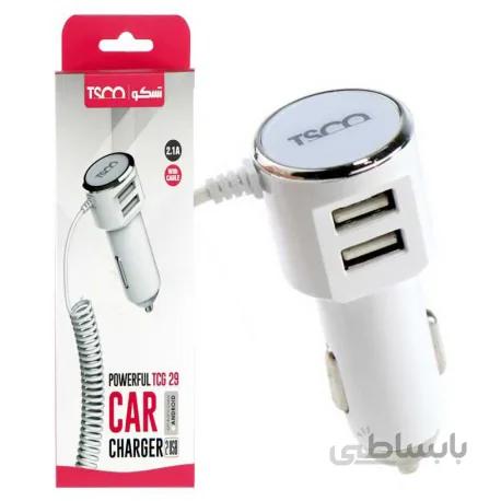شارژر فندکی دو پورت تسکو مدل TCG 29 همراه با کابل یکسره ا TSCO 2 Port TCG 29 Car Charger with Cable