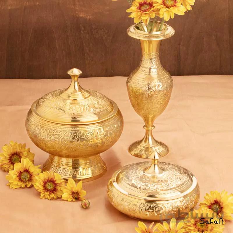 ست پذیرایی برنجی طلایی قلمزنی کد 185