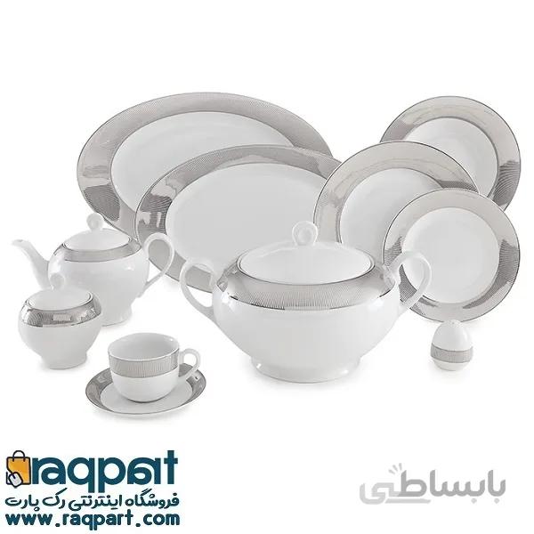 سرویس چینی زرین 12 نفره کامل پالادیوم (102 پارچه) ا Zarin Iran ItaliaF Palladium 102 Pieces Porcelain Dinnerware Set