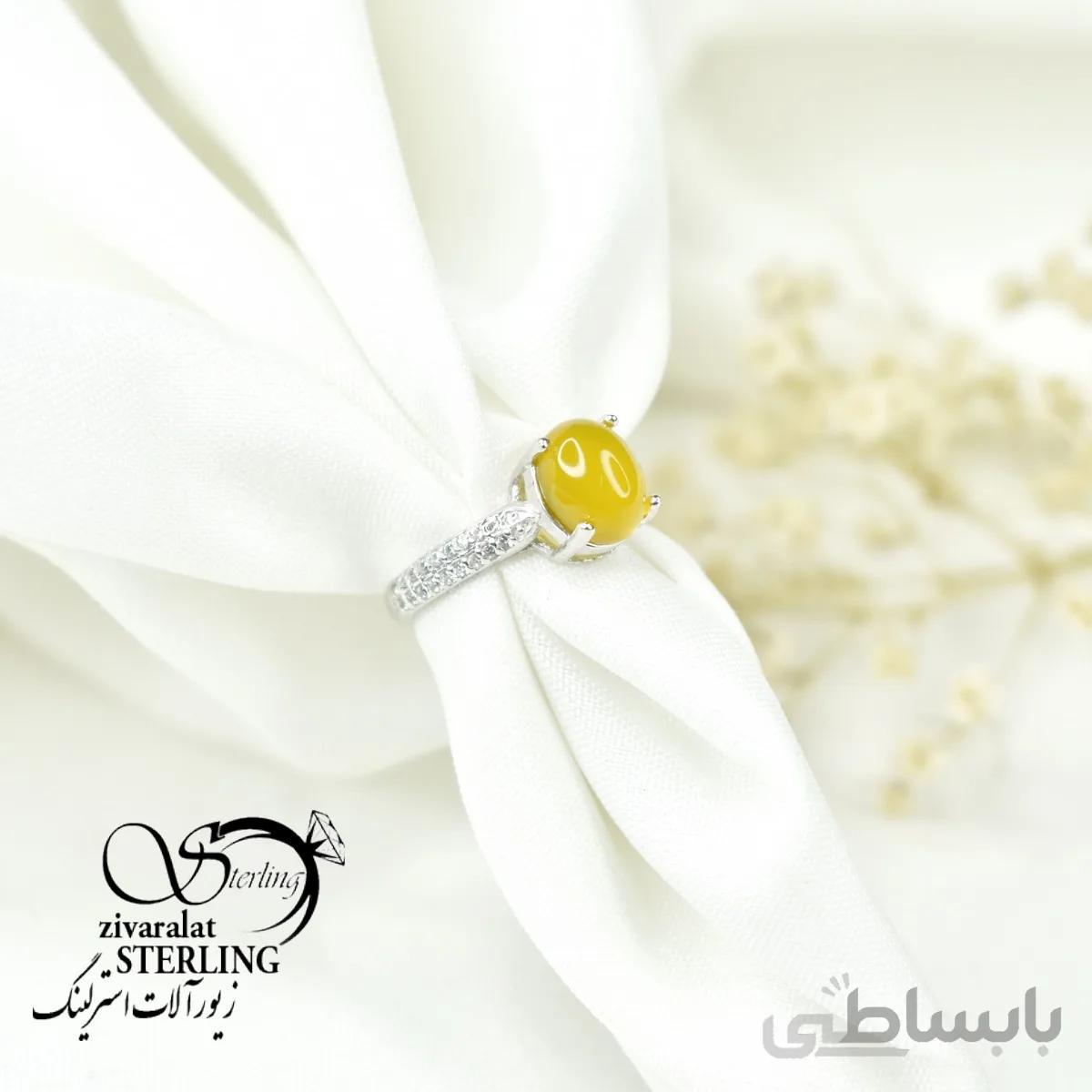 انگشتر نقره زنانه با سنگ عقیق زرد (شرف الشمس) کد 6385