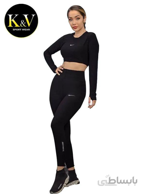 ست نیمتنه آستین بلند و لگ ورزشی زنانه Nike ا Nike long half sleeve set and womens sports leggings