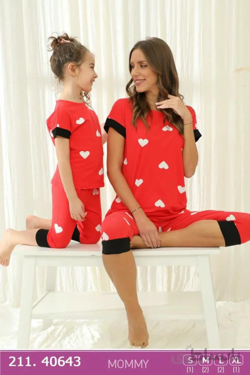 ست تی شرت و شلوارک مادر و دختر نخی 40643 ترک - دخترانه | سکسن | Sexen