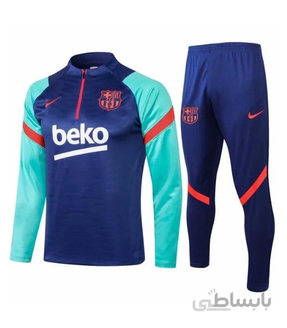 نیم زیپ شلوار تیمی بارسلونا Barcelona 2020/21 Blue Training Suit