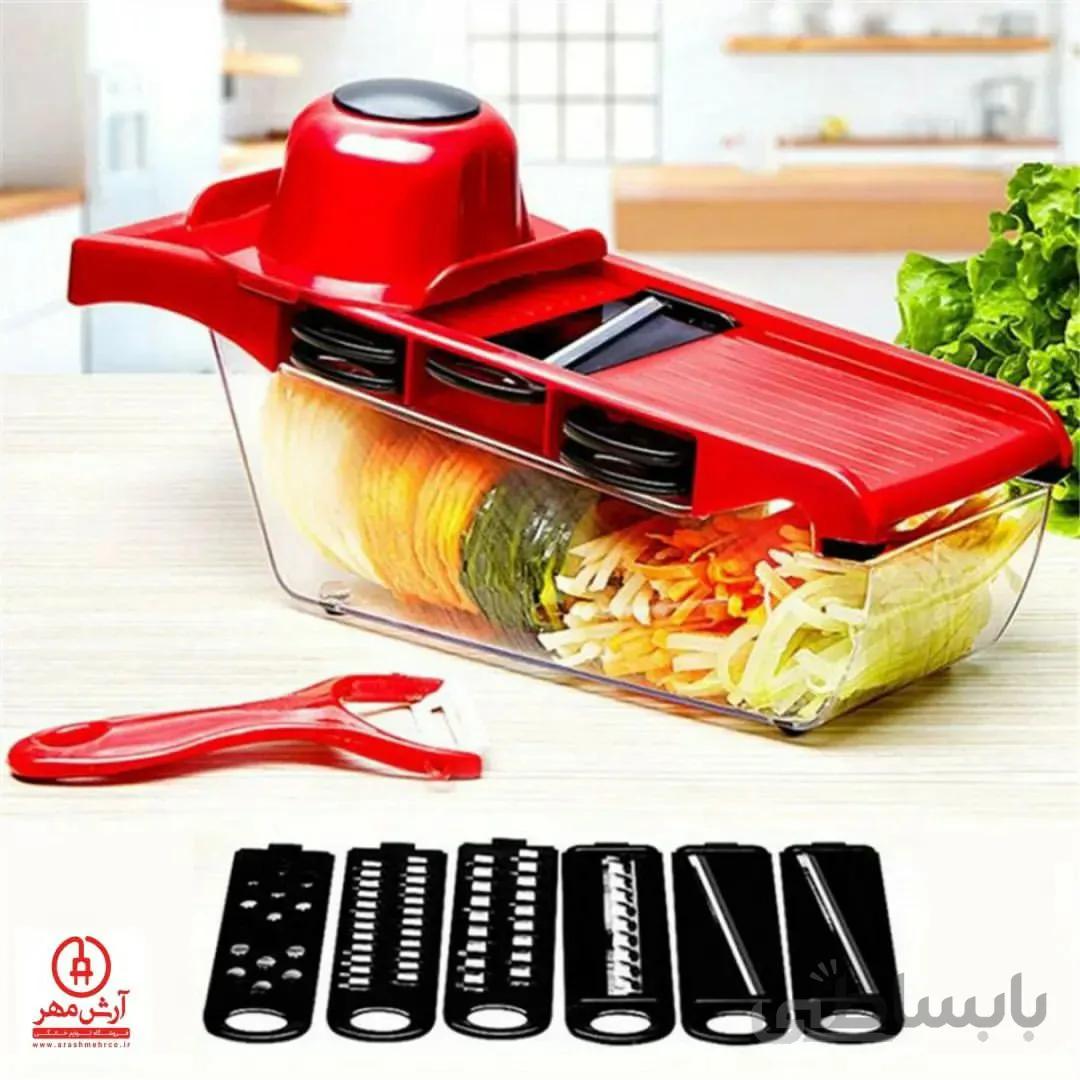 سبزی و میوه خردکن رنده 6 کاره ماندولین مدل مخزن دار ا MANDOLINE SLICER Fruits & Vegetable Cutter