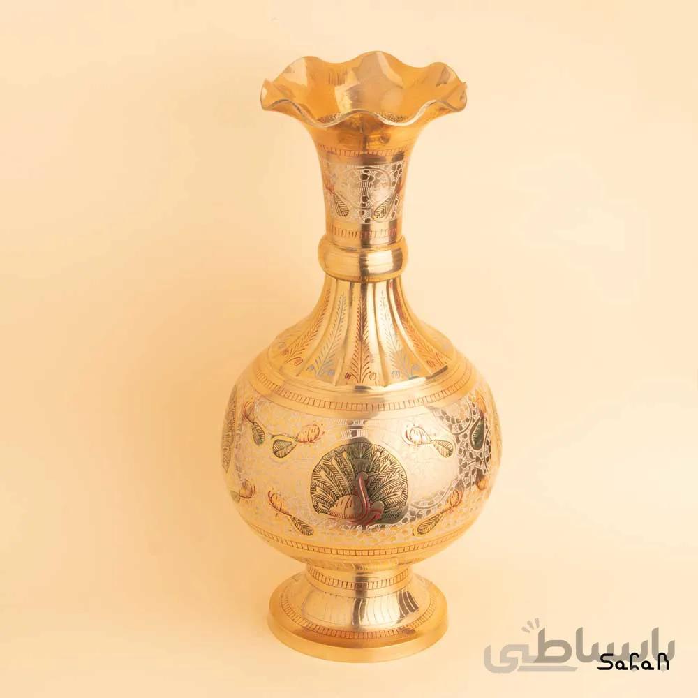گلدان برنجی قلمزنی طلایی مدل کامراکی سایز 1