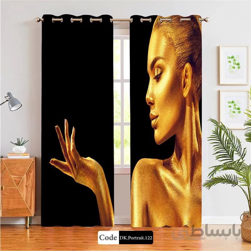 پرده پانچی (هازان و مخمل) کد DK.Portrait.122 طرح چهره زن طلایی
