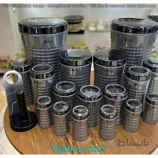 سرویس 18 پارچه آشپزخانه فلزی ام جی اس نقره ای درب دودی MGS
