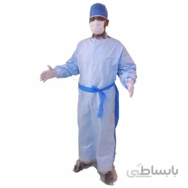 گان جراح استریل سه لایه لمینت شده با حوله مدل 2 ستاره احسان طب