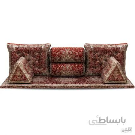 پشتی سنتی شاه نشین ترمه طرح طوبی – ست 7 تکه قرمز