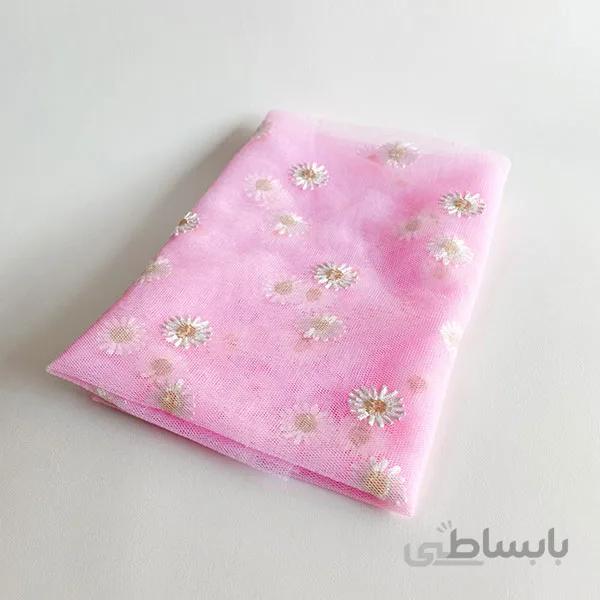 روسری توری بابونه صورتی پاستلی