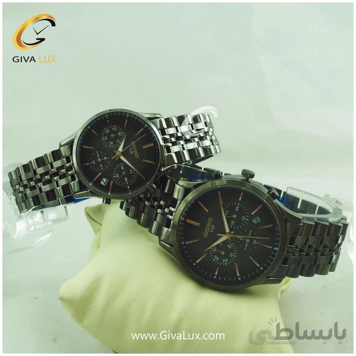 ست ساعت مچی سه موتوره کرنوگراف فول استیل مشکی سیکو