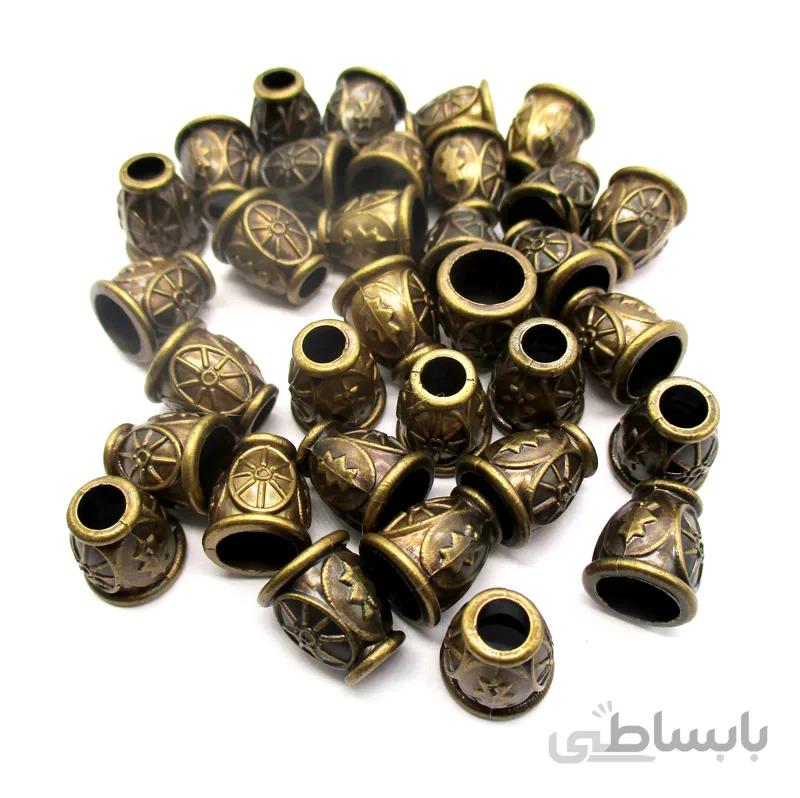 سر منگوله آنتیک مخروطی فلزی زیتونی طول 13 میلیمتر بسته 50 عددی